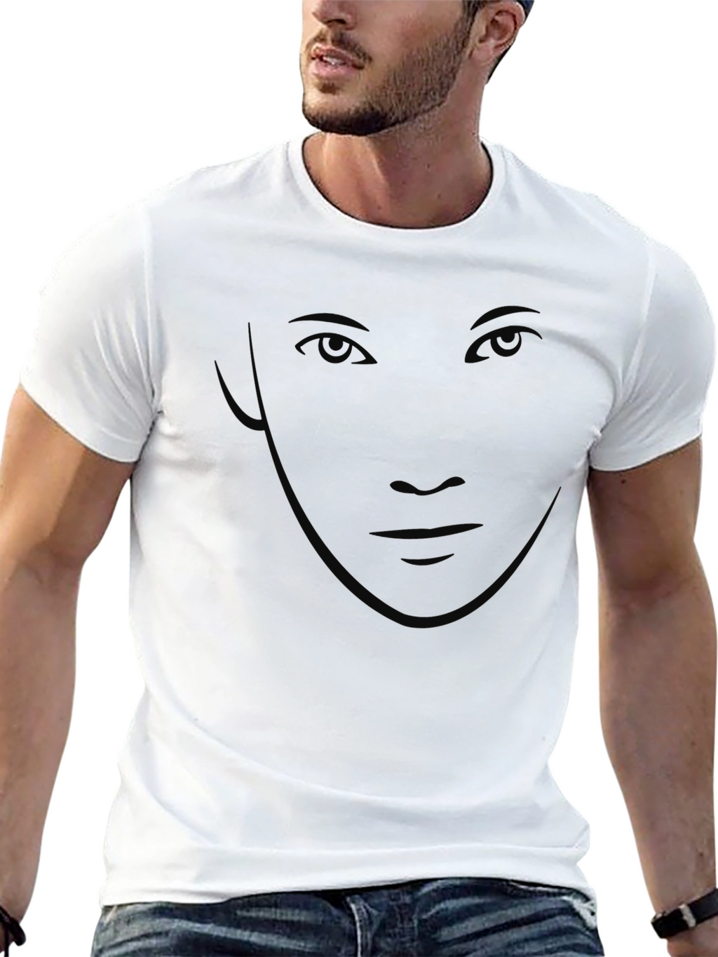 Mens Black Graphic T-Shirt - Subtle Face Design