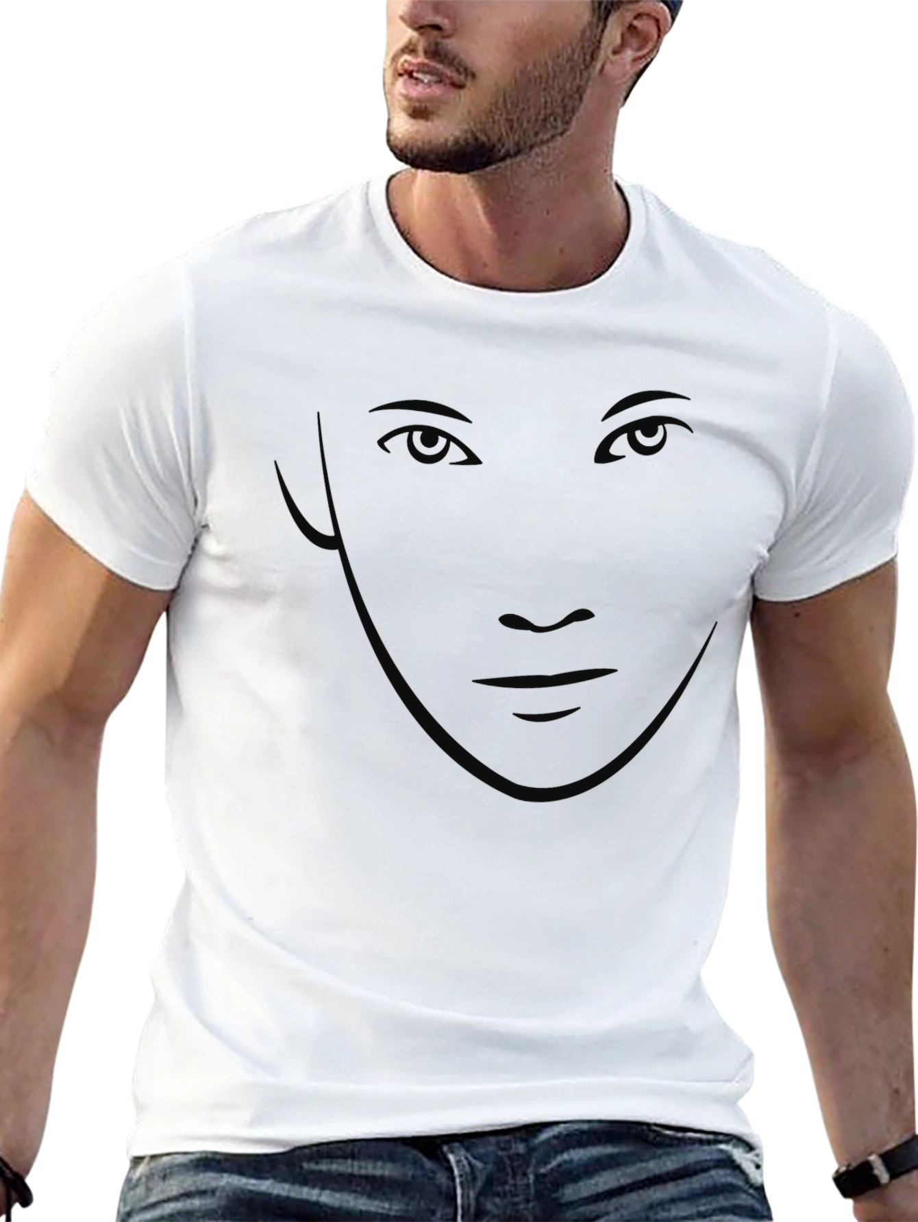 Mens Black Graphic T-Shirt - Subtle Face Design