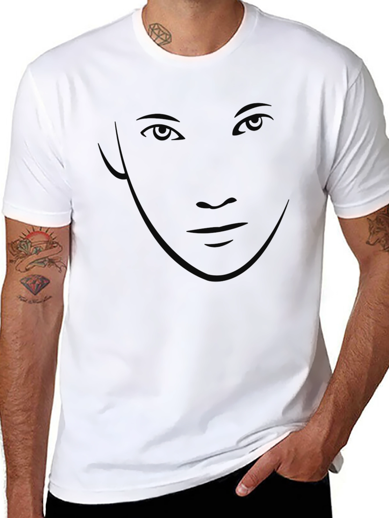 Mens Black Graphic T-Shirt - Subtle Face Design