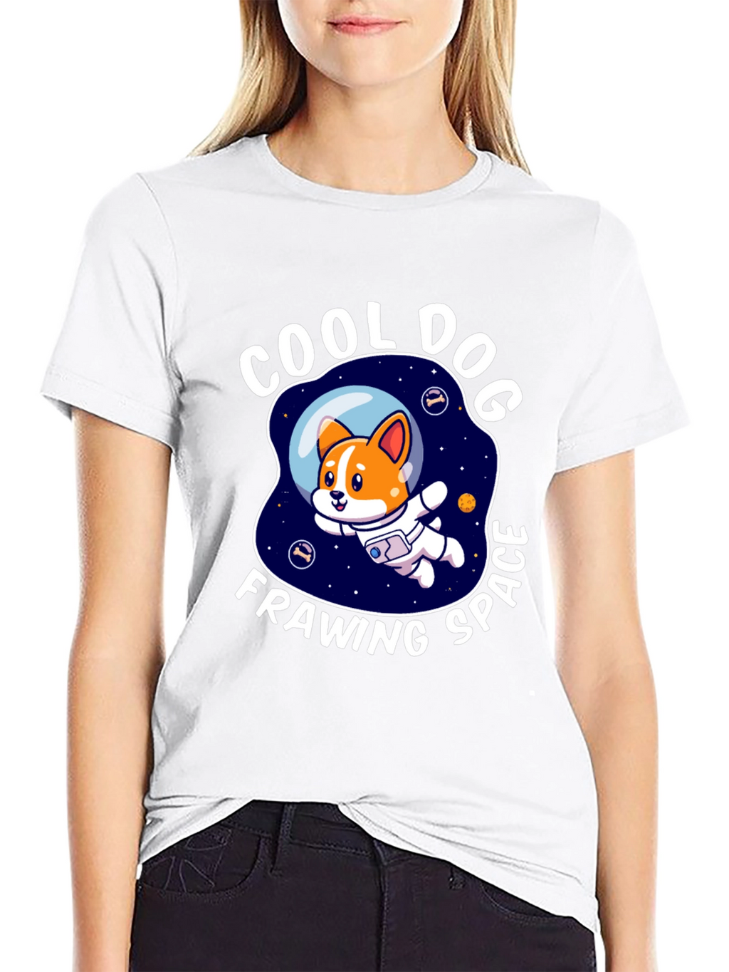 Cool Dog Frawing Space T-Shirt