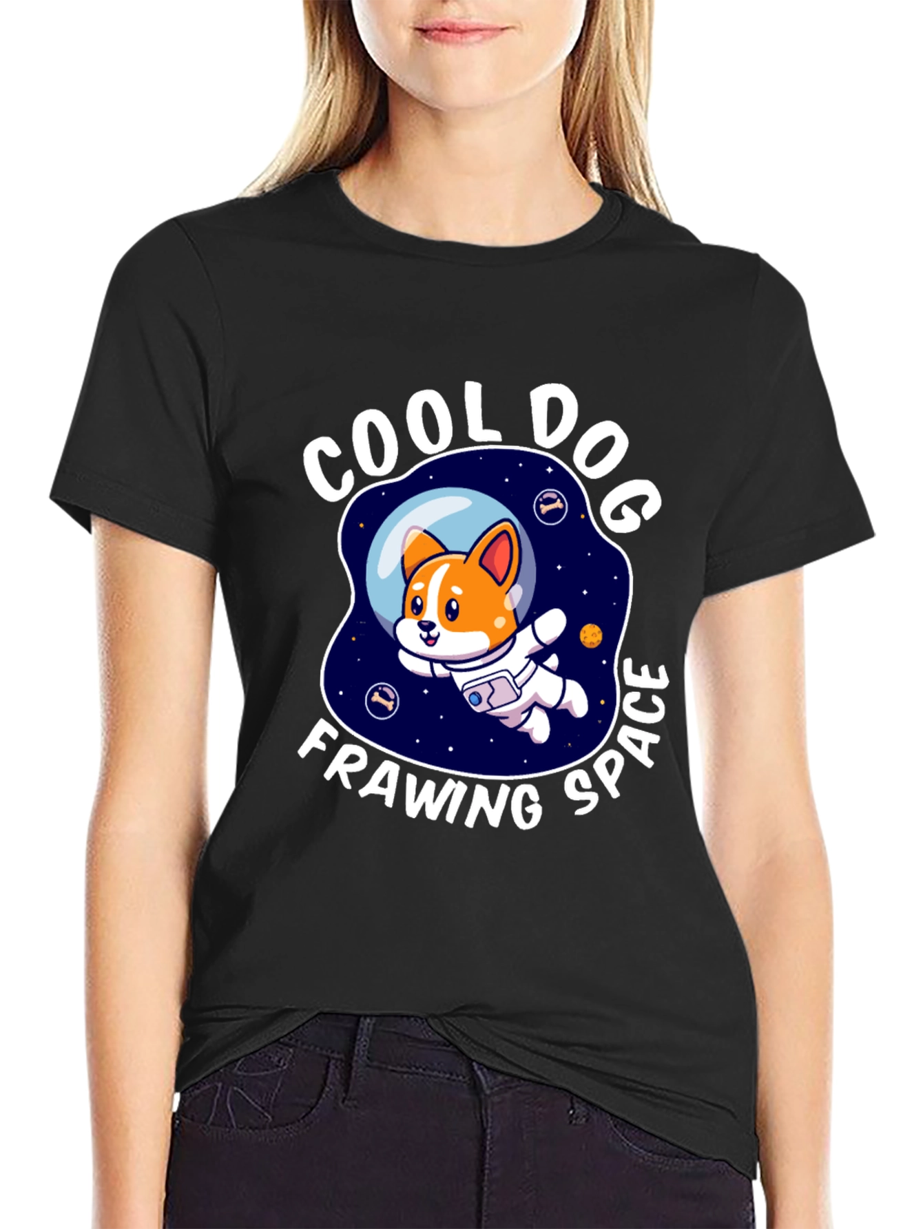Cool Dog Frawing Space T-Shirt