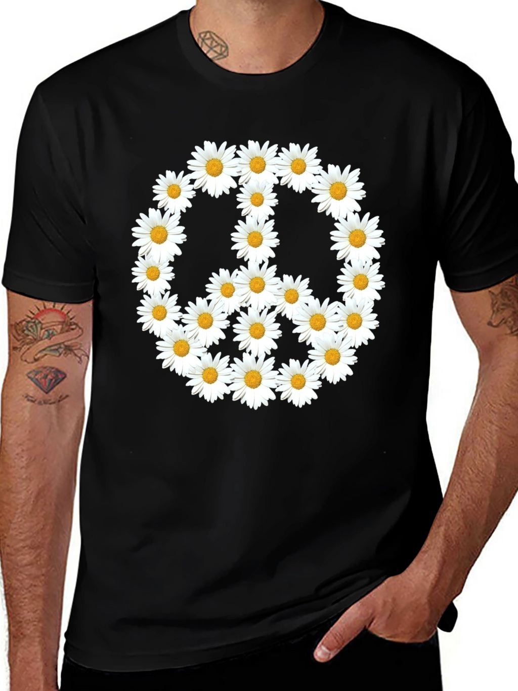 Daisy Peace Sign Black T-Shirt
