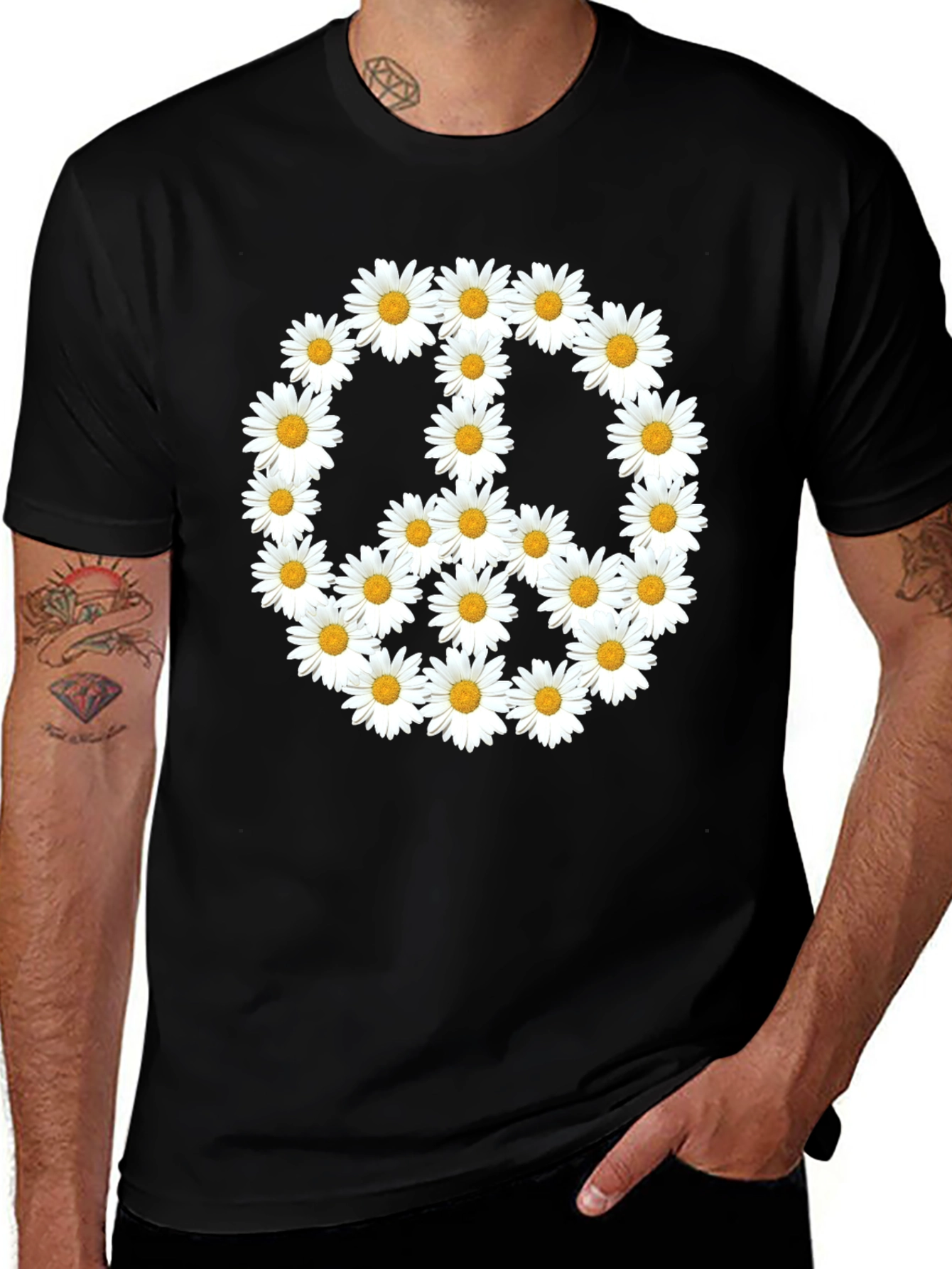Daisy Peace Sign Black T-Shirt