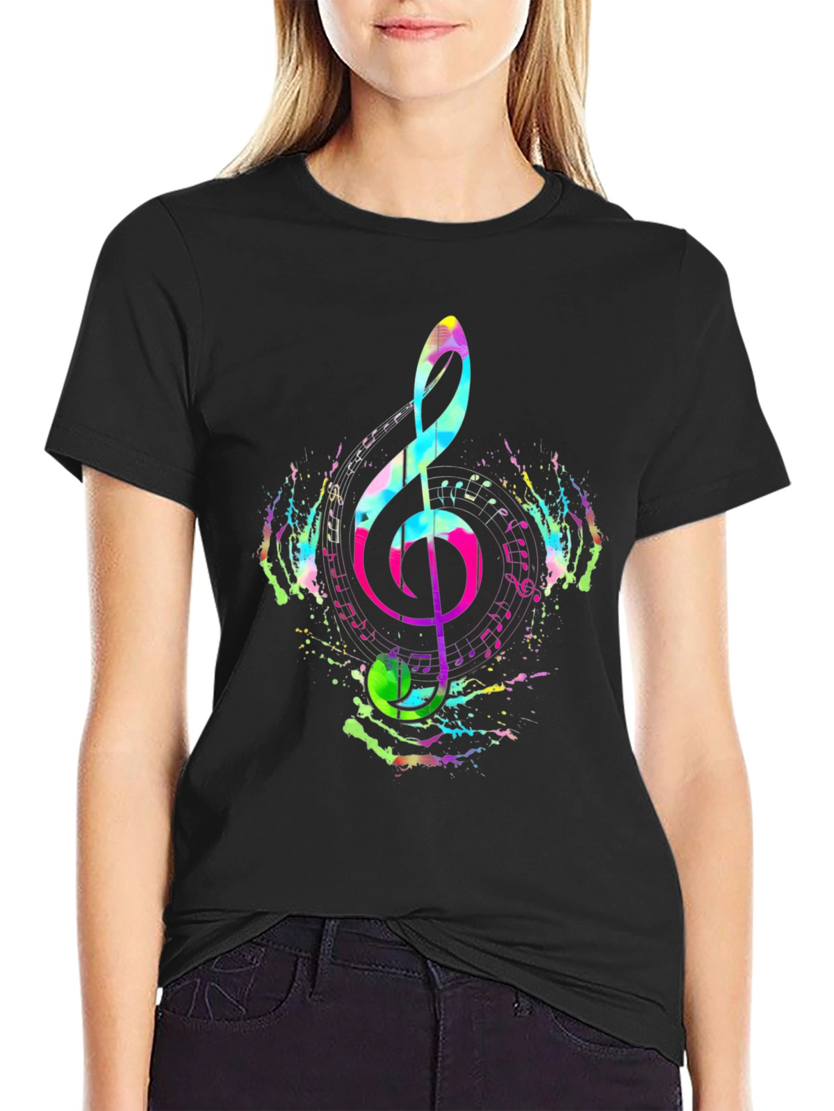 Vibrant Musical Note T-Shirt - Colorful Treble Clef Design