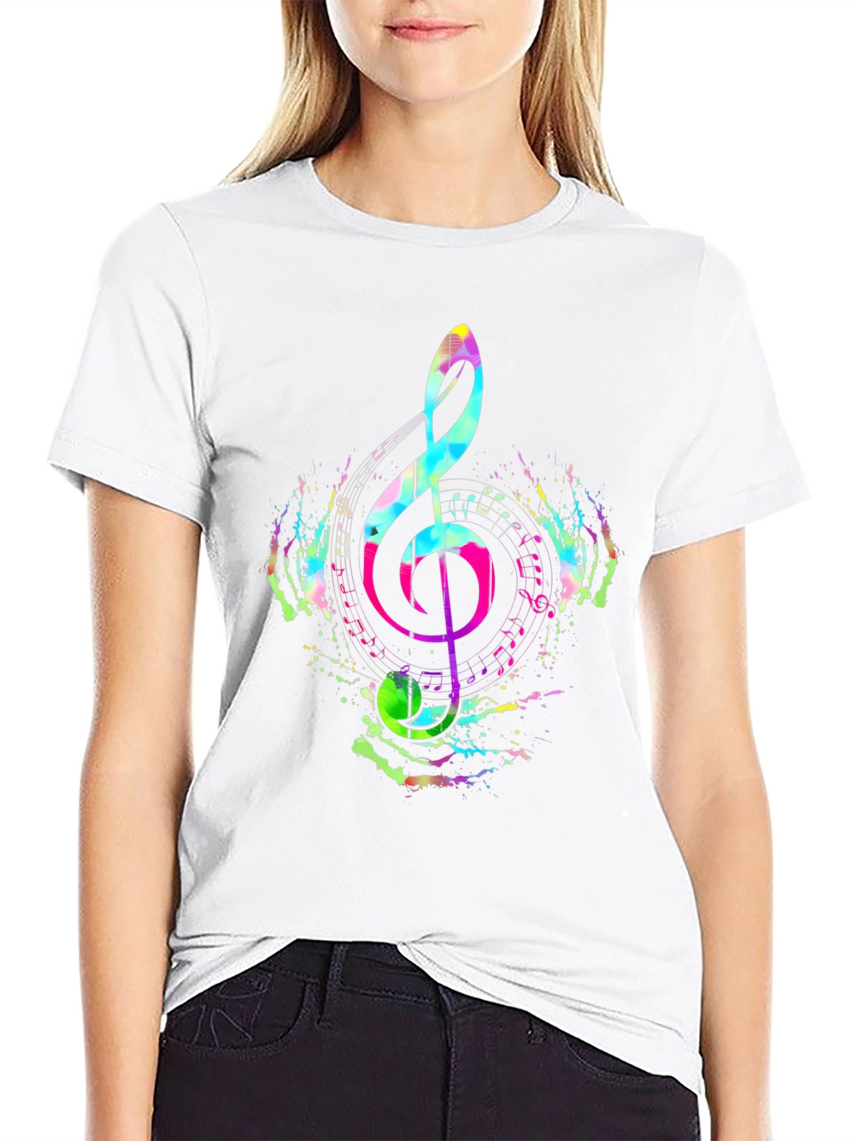 Vibrant Musical Note T-Shirt - Colorful Treble Clef Design