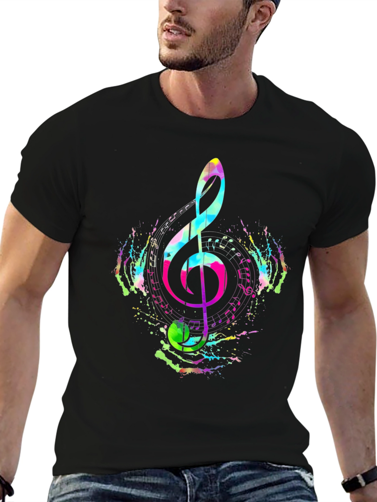 Vibrant Musical Note T-Shirt - Colorful Treble Clef Design