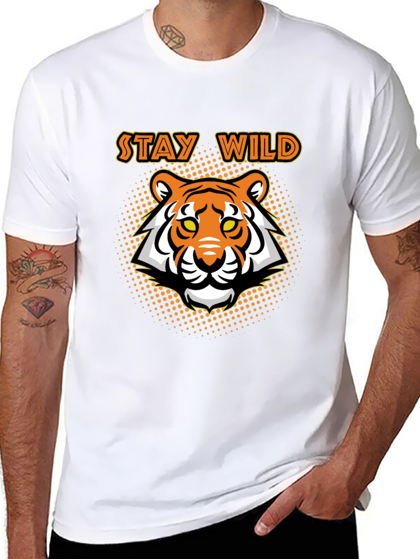 Stay Wild Tiger Graphic Tee - Black Cotton T-Shirt