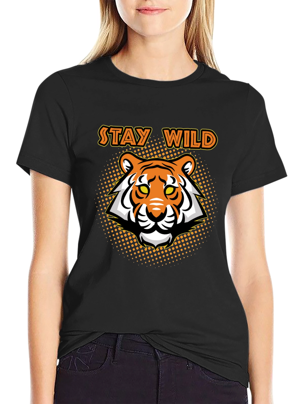 Stay Wild Tiger Graphic Tee - Black Cotton T-Shirt