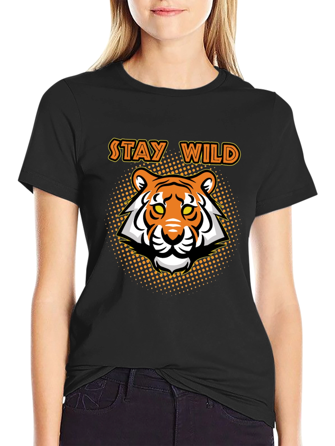 Stay Wild Tiger Graphic Tee - Black Cotton T-Shirt