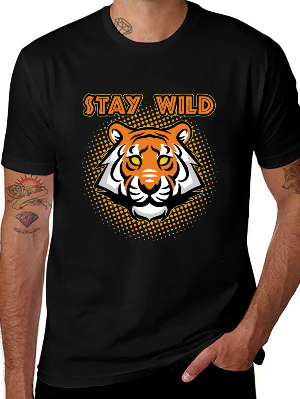 Stay Wild Tiger Graphic Tee - Black Cotton T-Shirt