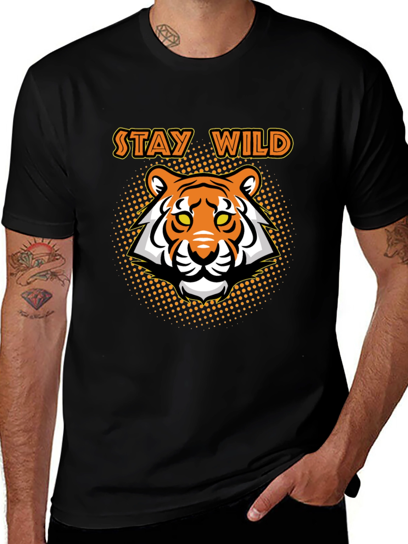Stay Wild Tiger Graphic Tee - Black Cotton T-Shirt