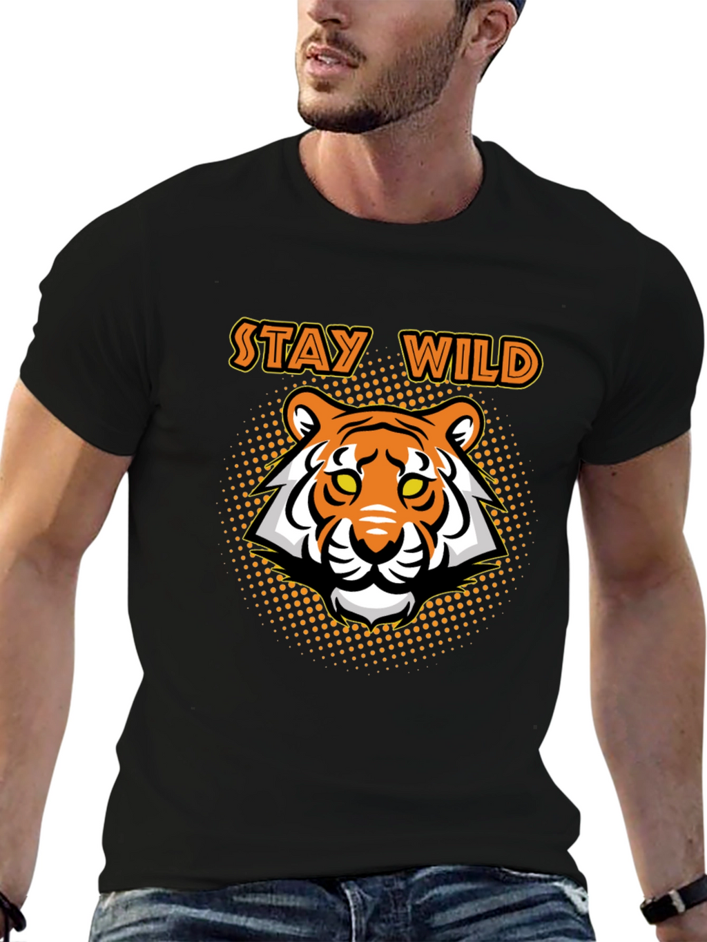 Stay Wild Tiger Graphic Tee - Black Cotton T-Shirt