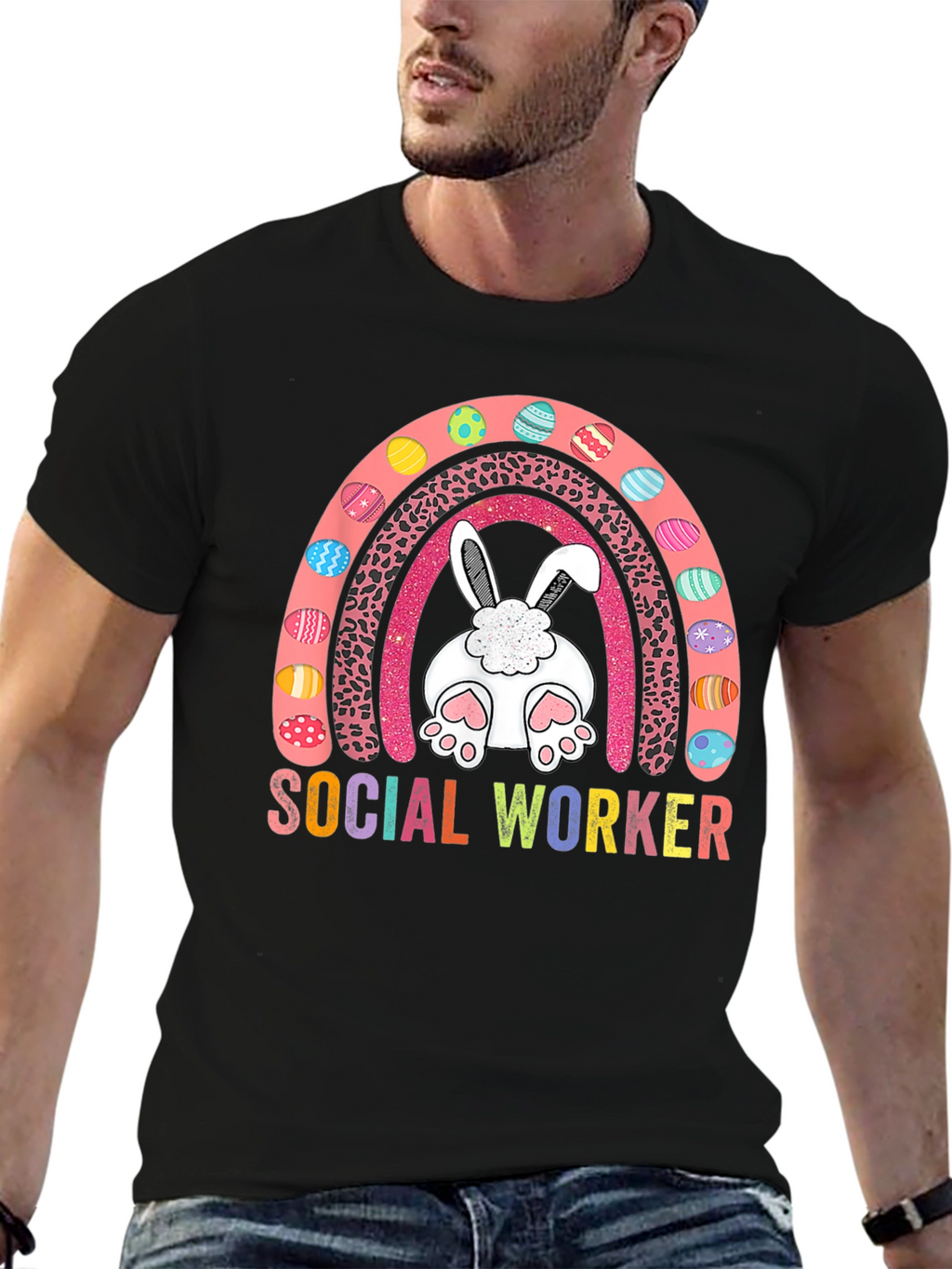 Social Worker Easter Bunny Rainbow T-Shirt