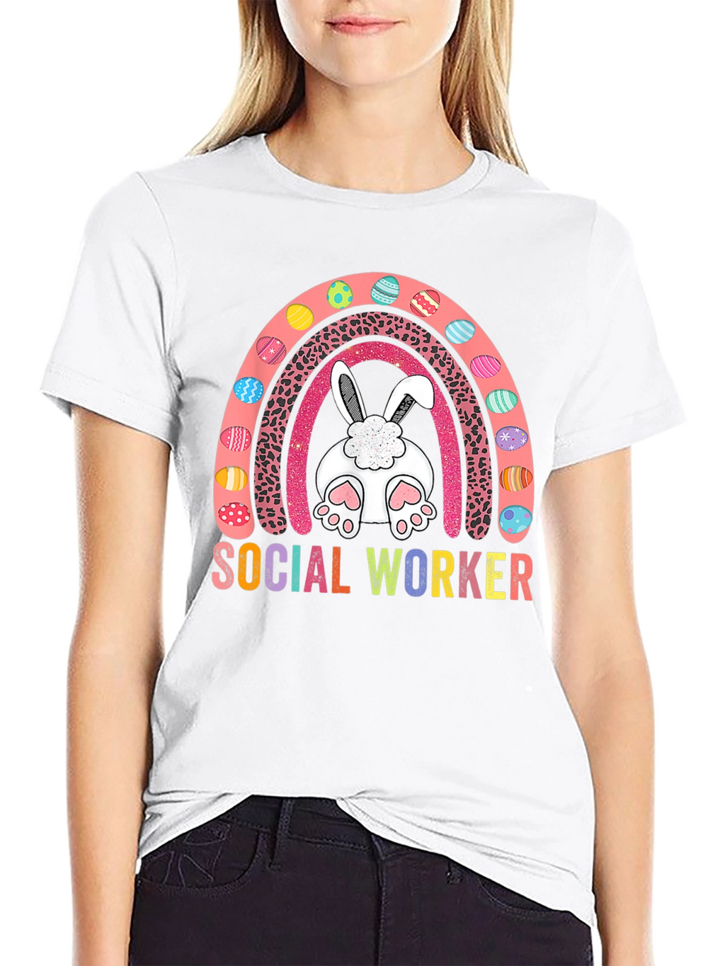 Social Worker Easter Bunny Rainbow T-Shirt