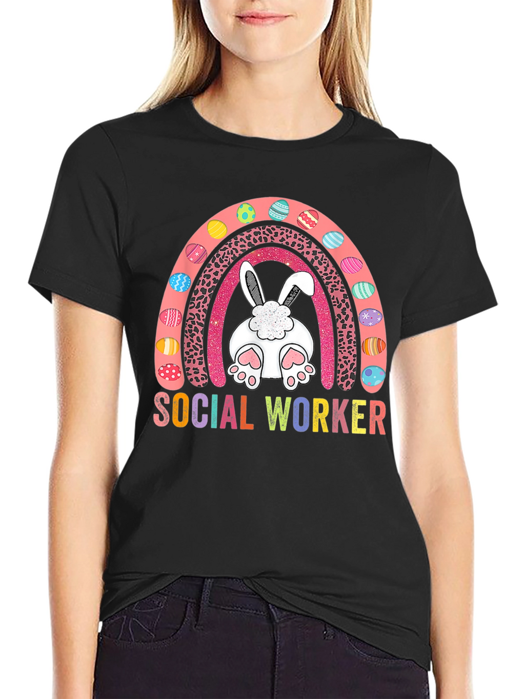 Social Worker Easter Bunny Rainbow T-Shirt