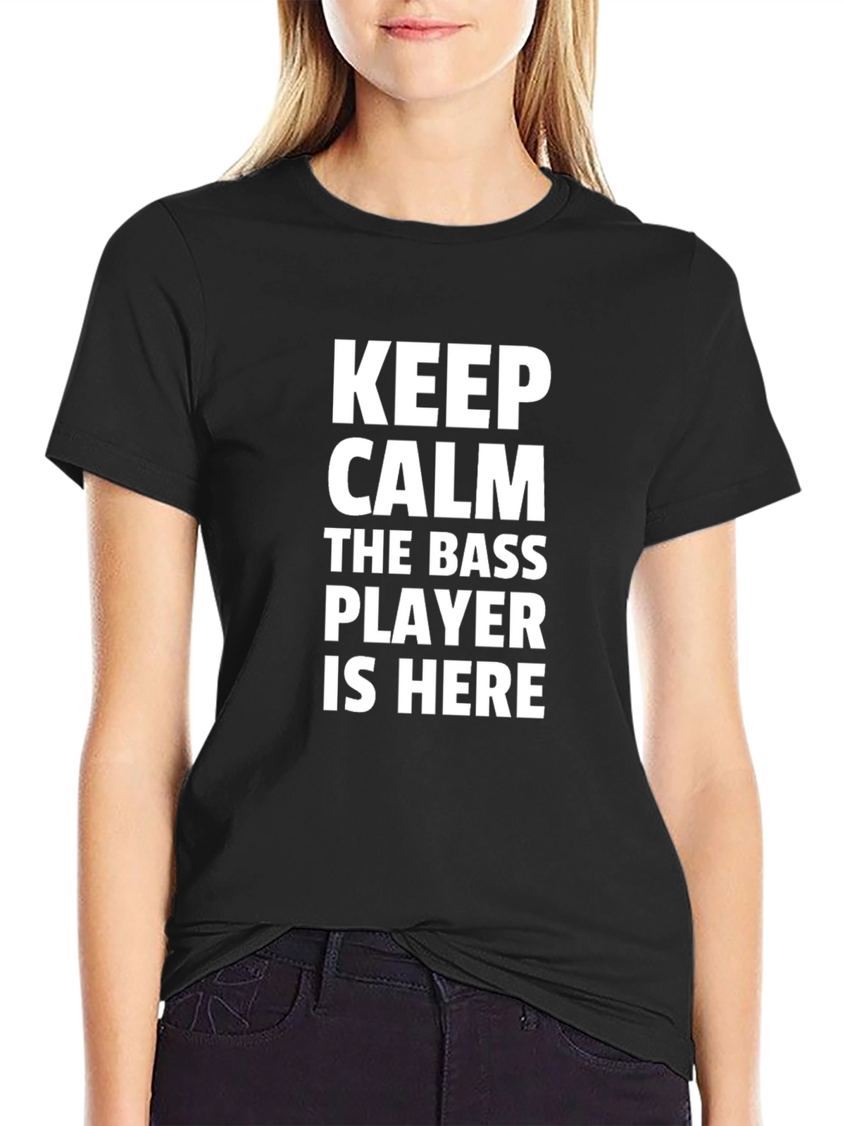 Keep Calm Bass Player T-Shirt - Black Crew Neck Tee