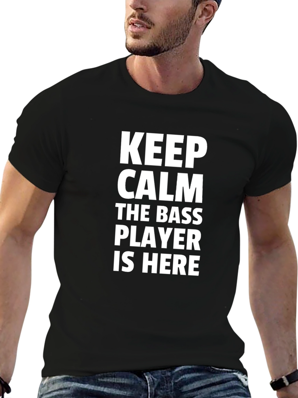 Keep Calm Bass Player T-Shirt - Black Crew Neck Tee