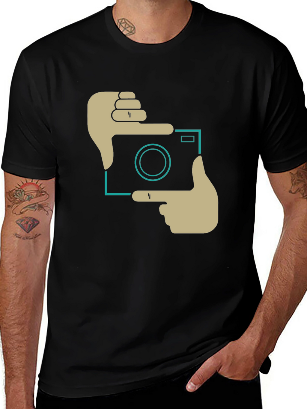 Trendy Camera Frame Graphic Black T-Shirt