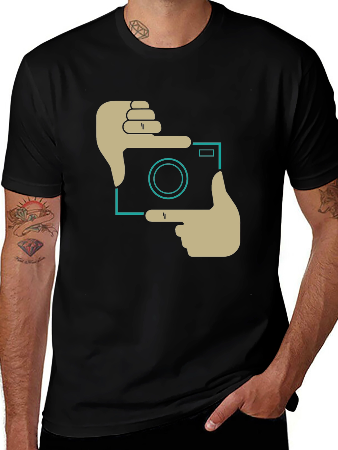 Trendy Camera Frame Graphic Black T-Shirt