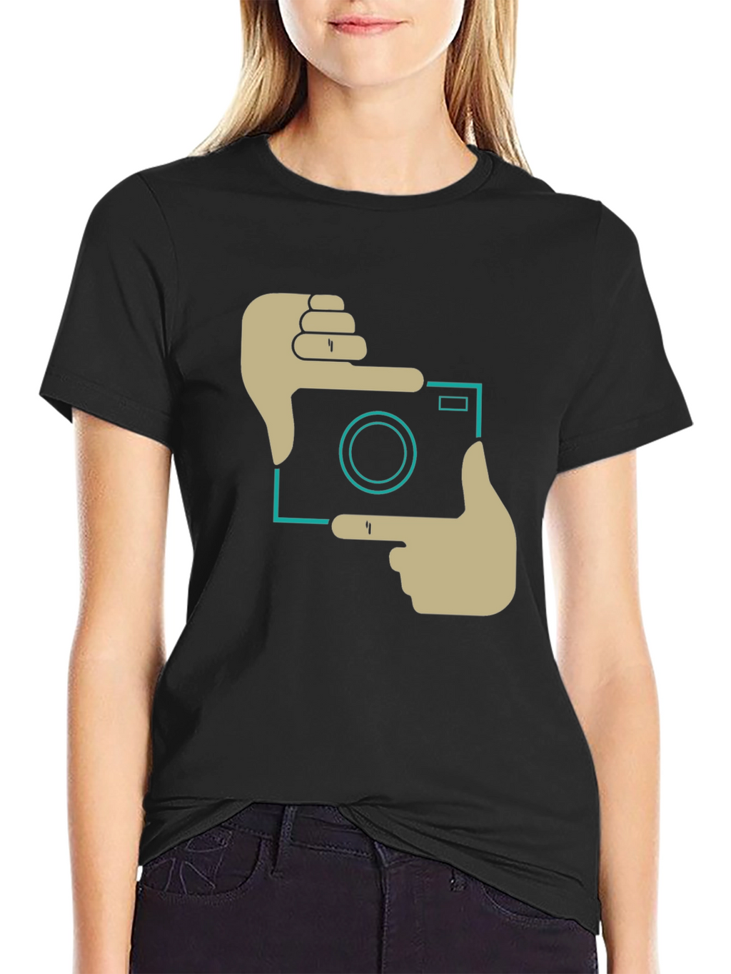 Trendy Camera Frame Graphic Black T-Shirt