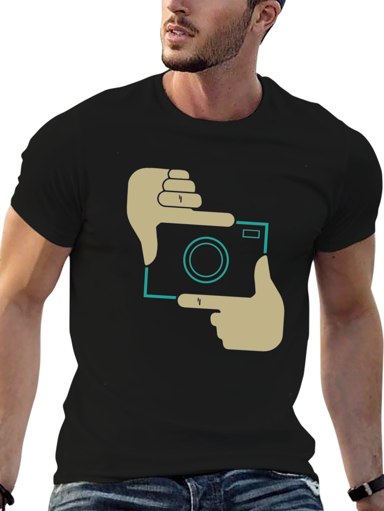Trendy Camera Frame Graphic Black T-Shirt