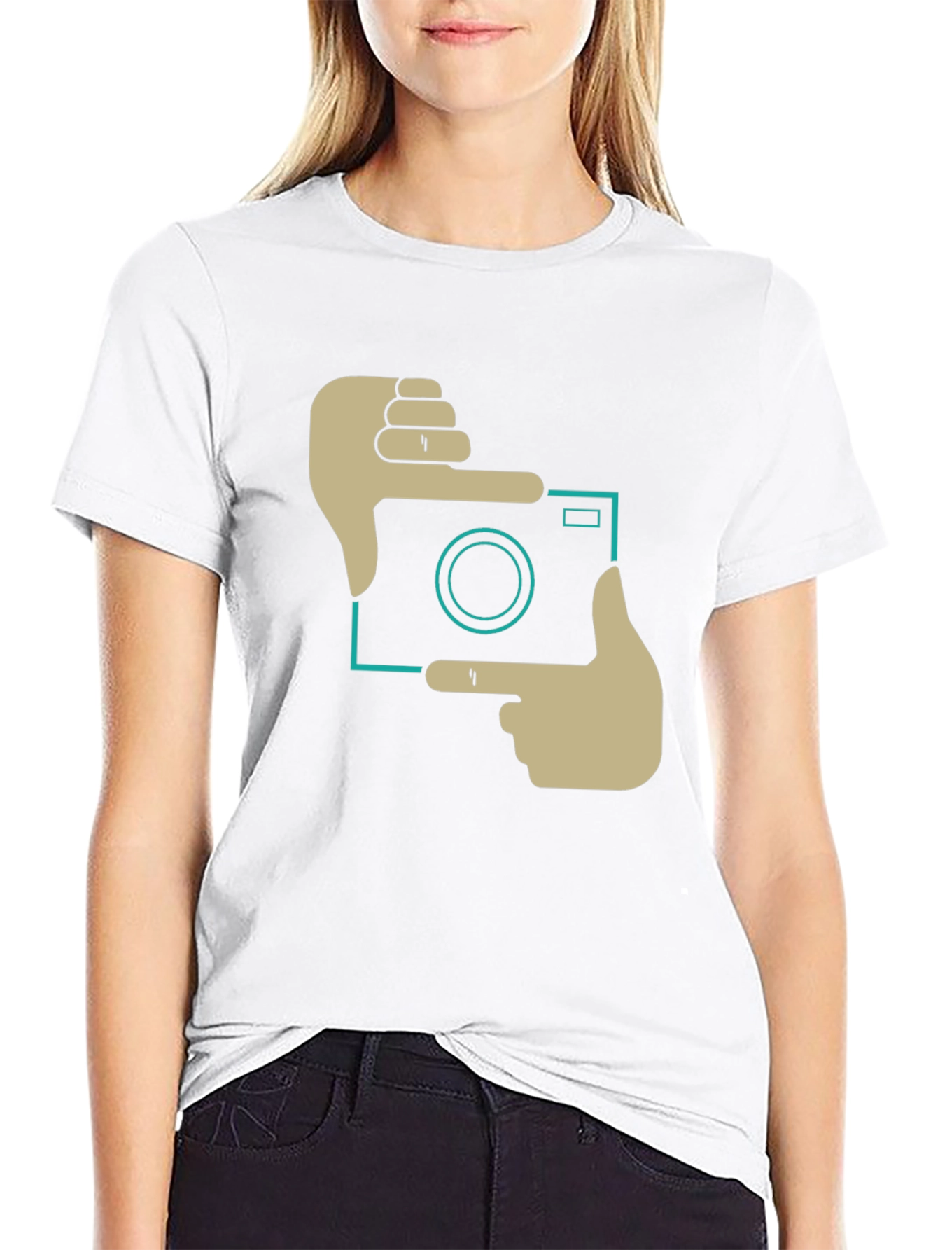 Trendy Camera Frame Graphic Black T-Shirt