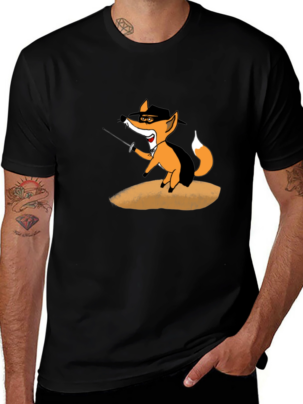 Fencing Fox Graphic Tee - Black Cotton T-Shirt