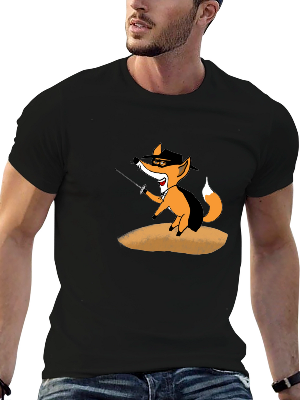 Fencing Fox Graphic Tee - Black Cotton T-Shirt