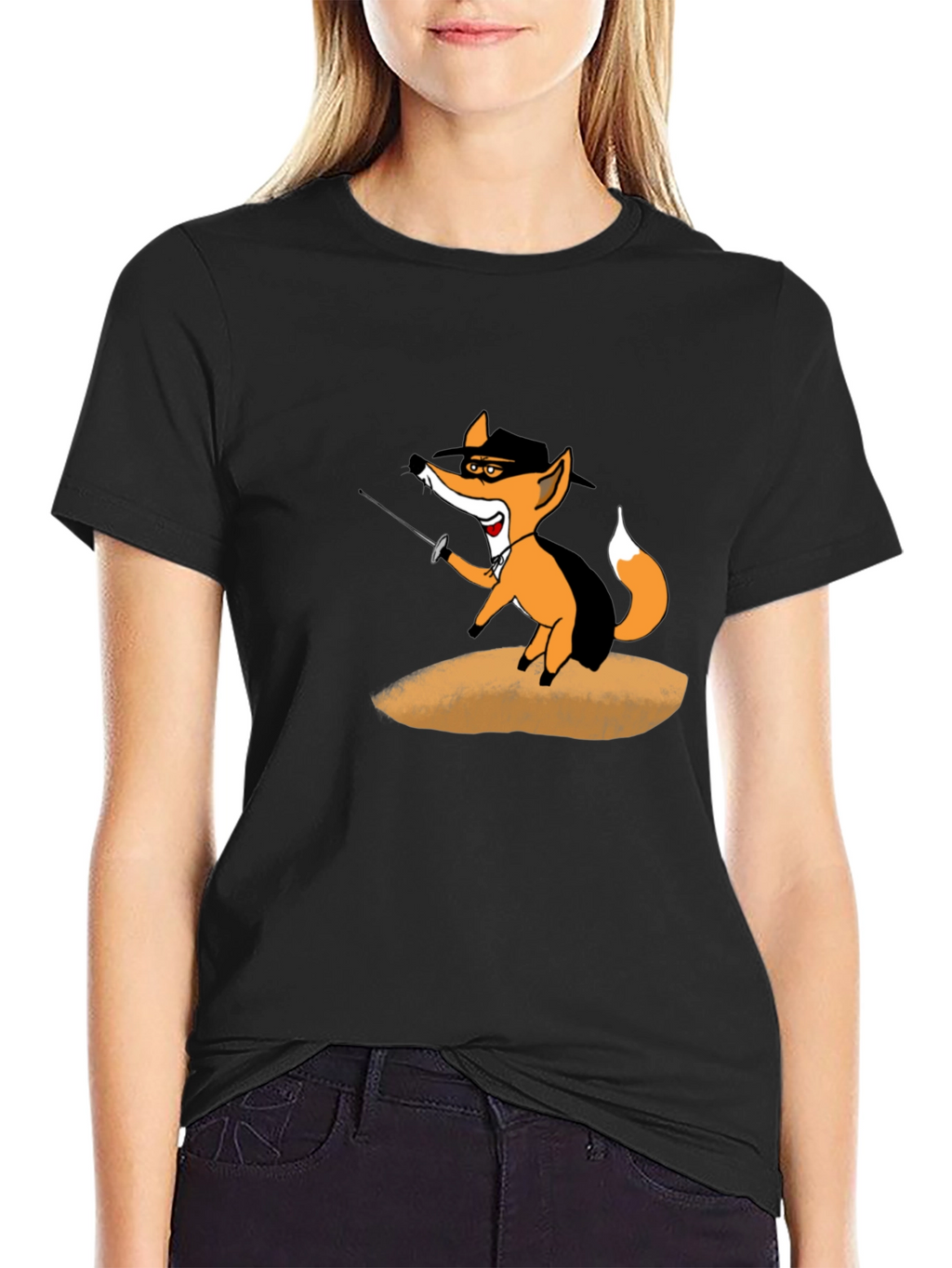 Fencing Fox Graphic Tee - Black Cotton T-Shirt