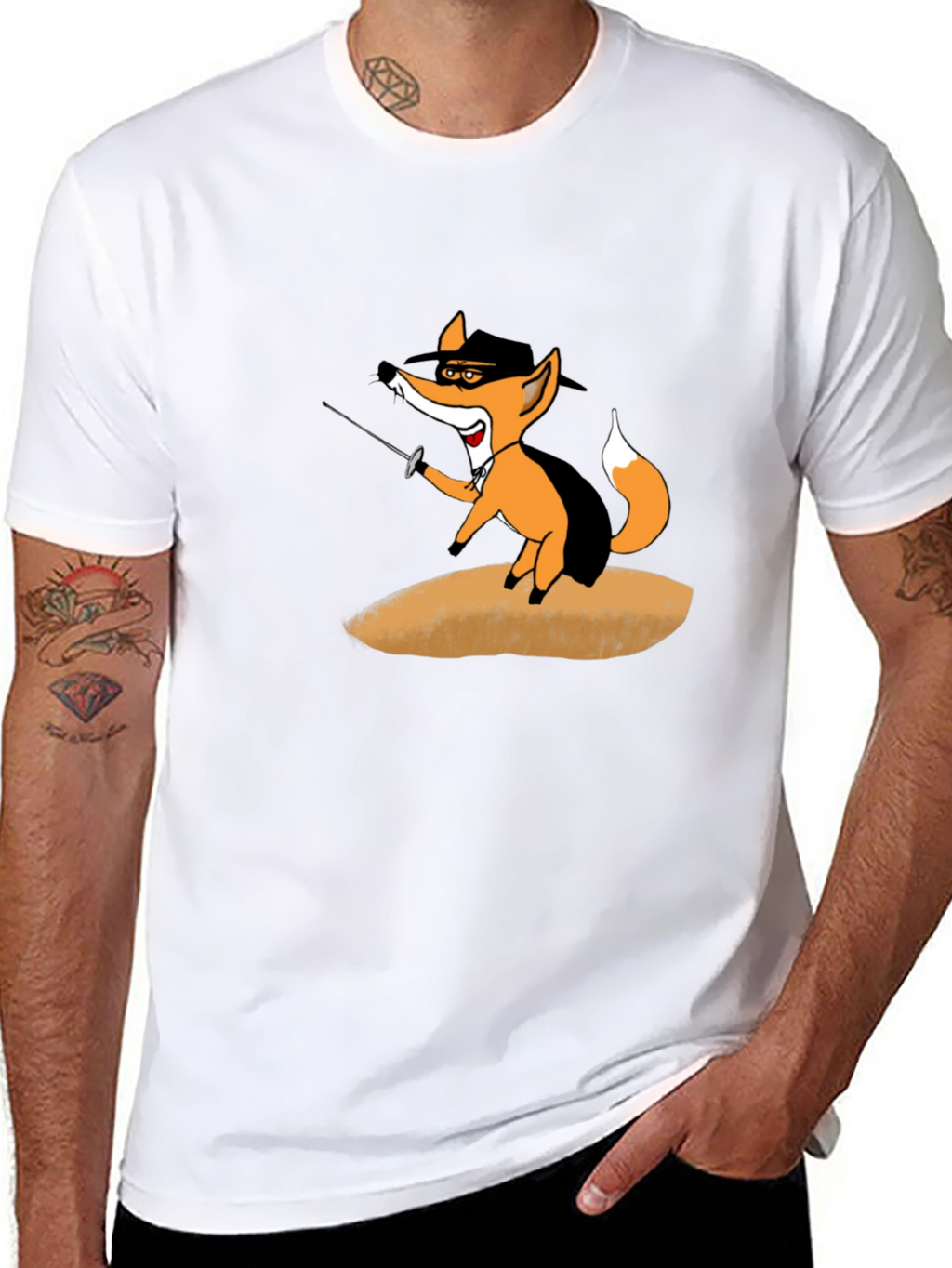 Fencing Fox Graphic Tee - Black Cotton T-Shirt
