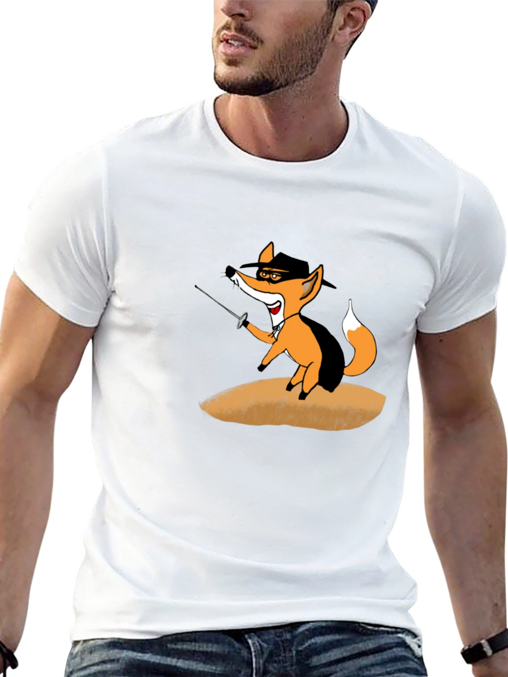 Fencing Fox Graphic Tee - Black Cotton T-Shirt