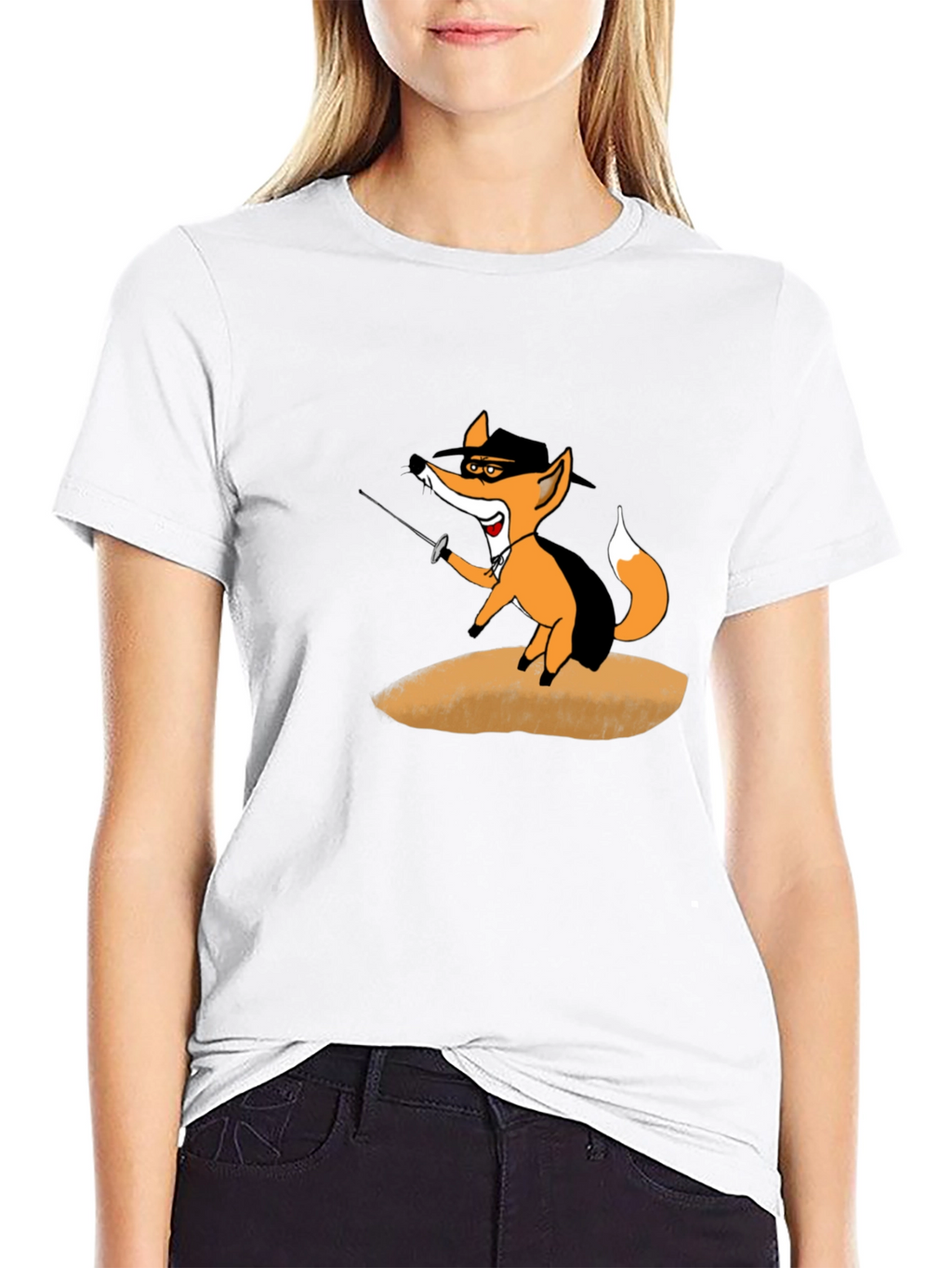 Fencing Fox Graphic Tee - Black Cotton T-Shirt