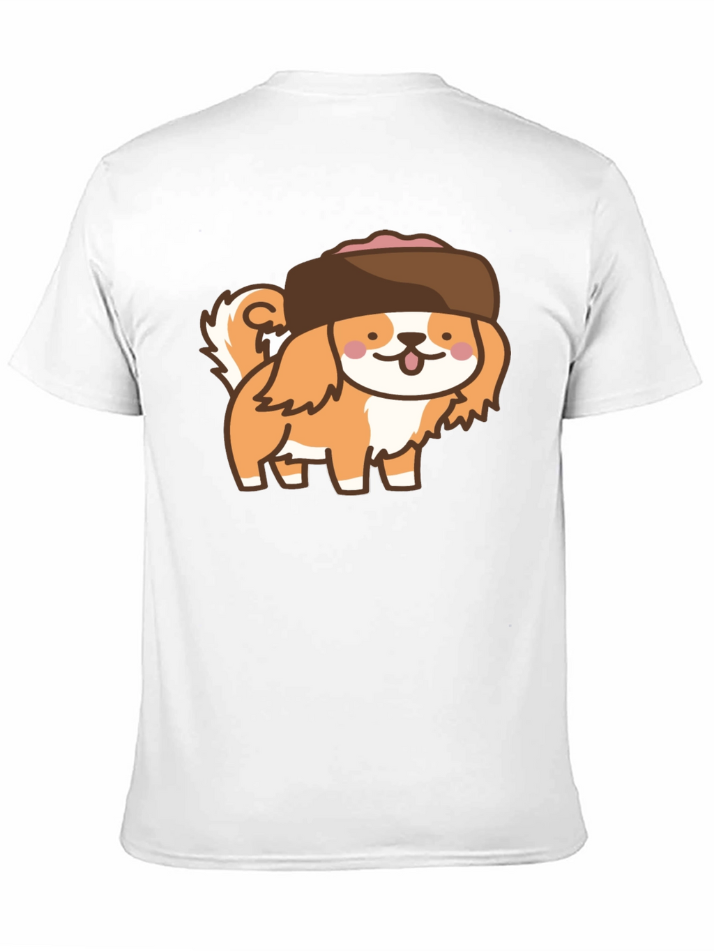 Kawaii Dog in Hat T-Shirt - Black Cotton Tee