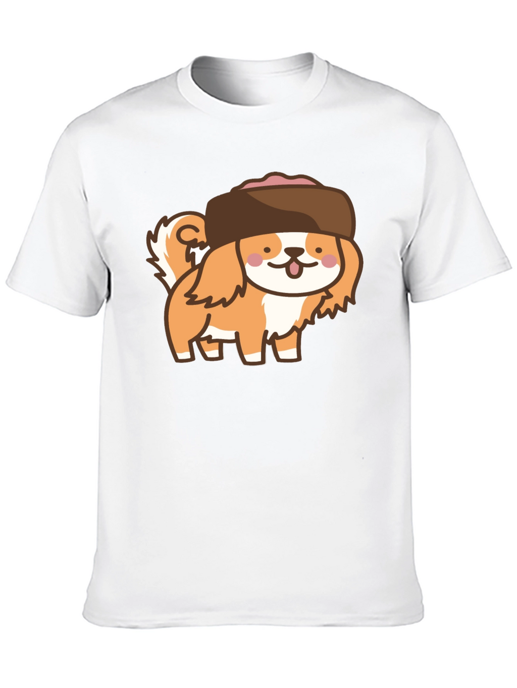 Kawaii Dog in Hat T-Shirt - Black Cotton Tee