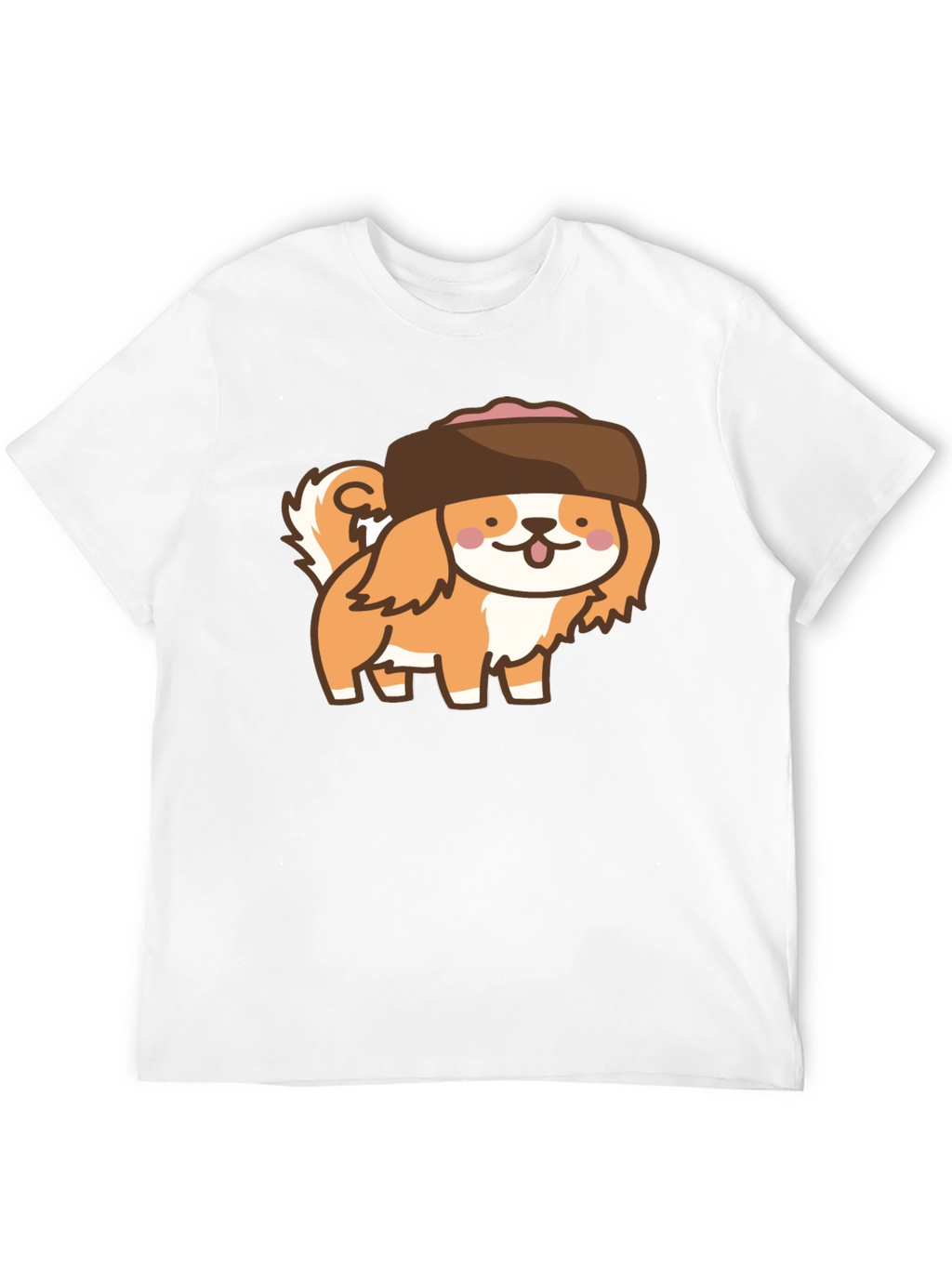 Kawaii Dog in Hat T-Shirt - Black Cotton Tee