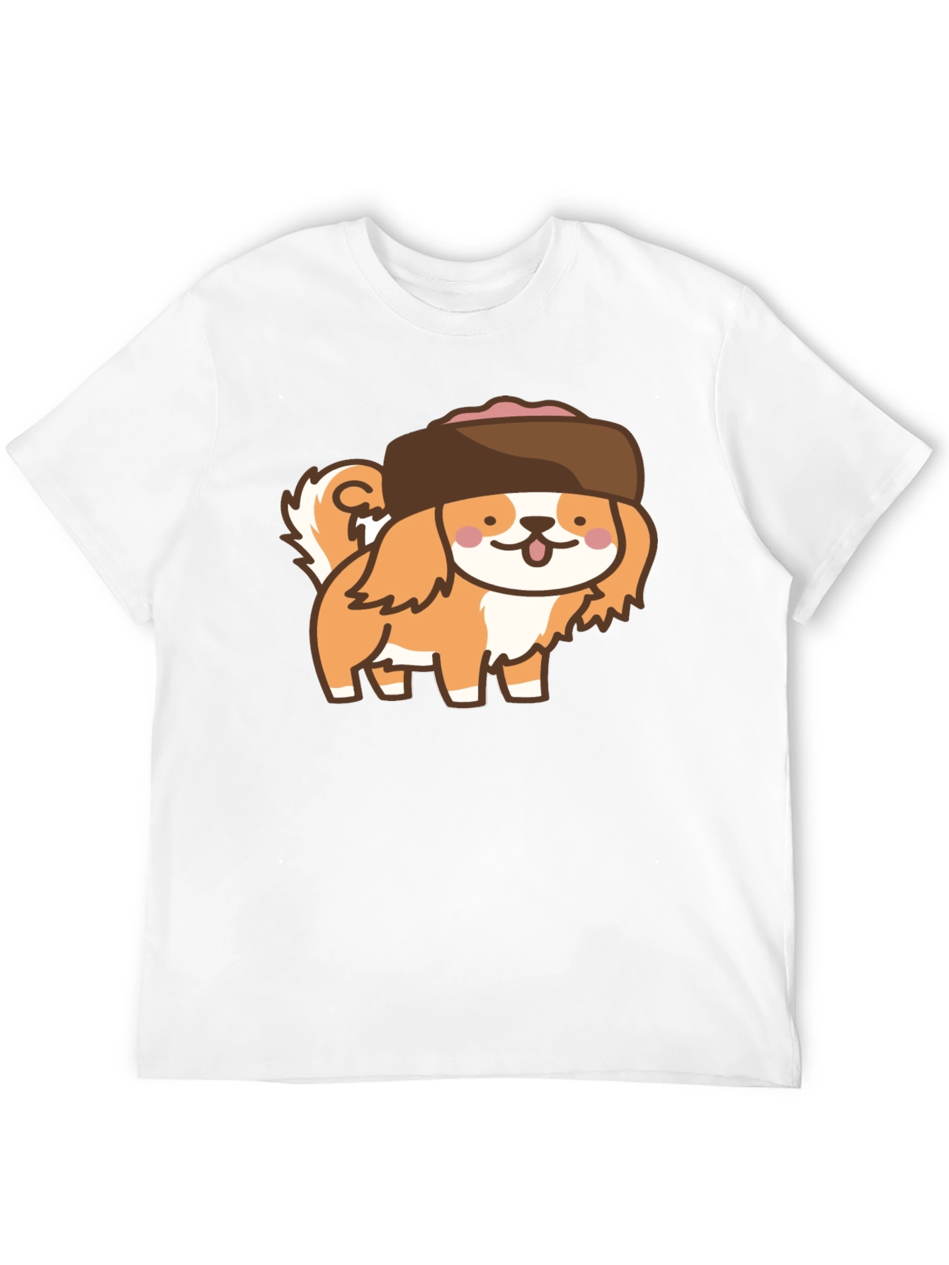 Kawaii Dog in Hat T-Shirt - Black Cotton Tee