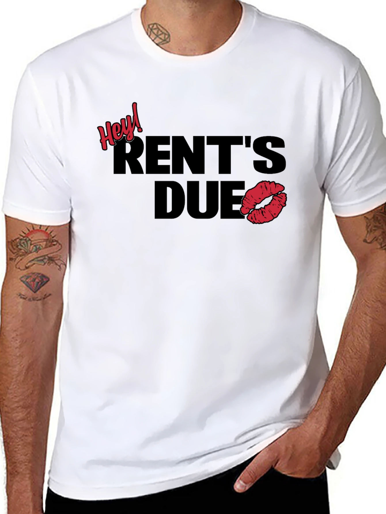 Hey! Rents Due Graphic Tee - Kiss Print