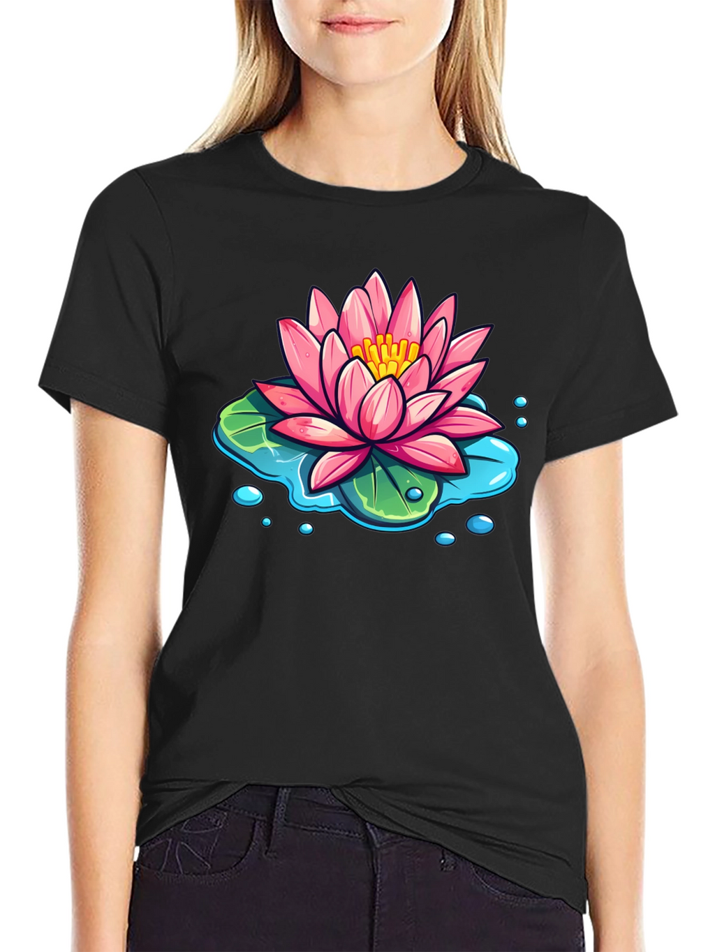Lotus Flower T-Shirt - Black Cotton Graphic Tee