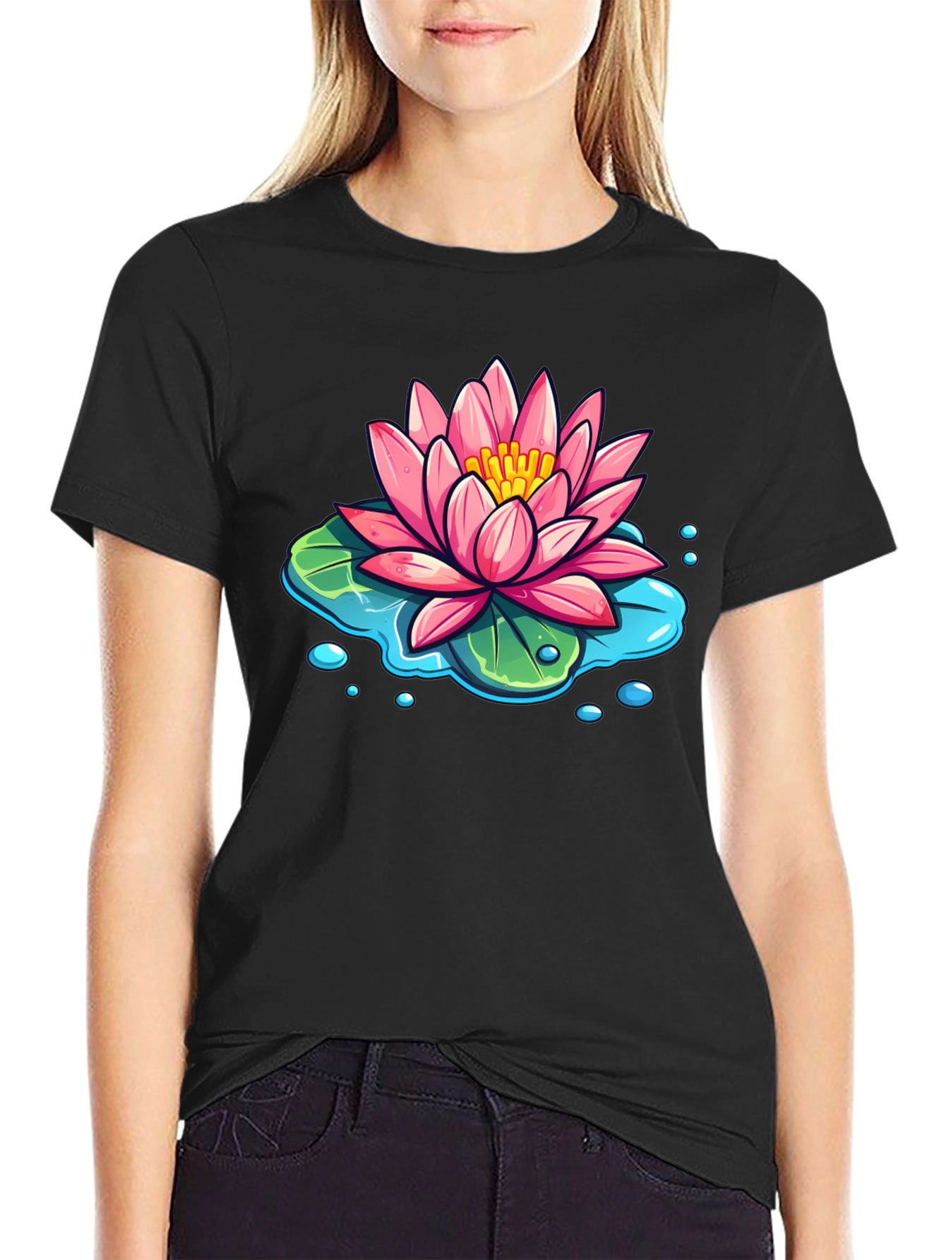 Lotus Flower T-Shirt - Black Cotton Graphic Tee