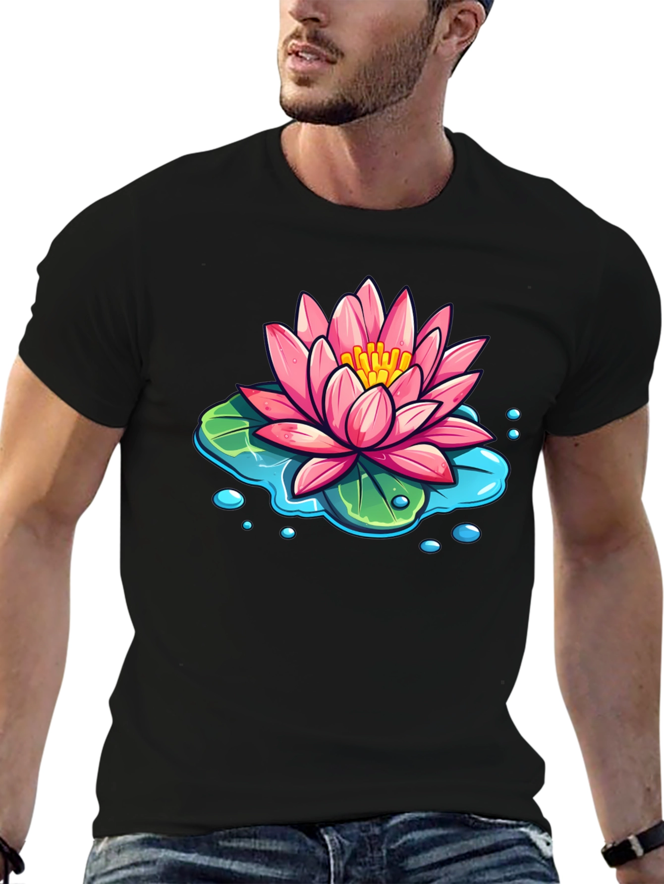 Lotus Flower T-Shirt - Black Cotton Graphic Tee