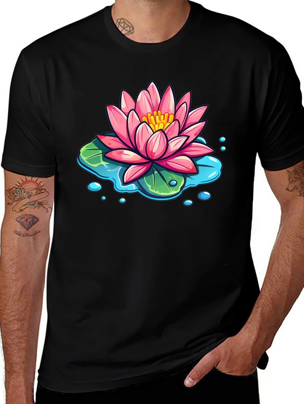 Lotus Flower T-Shirt - Black Cotton Graphic Tee