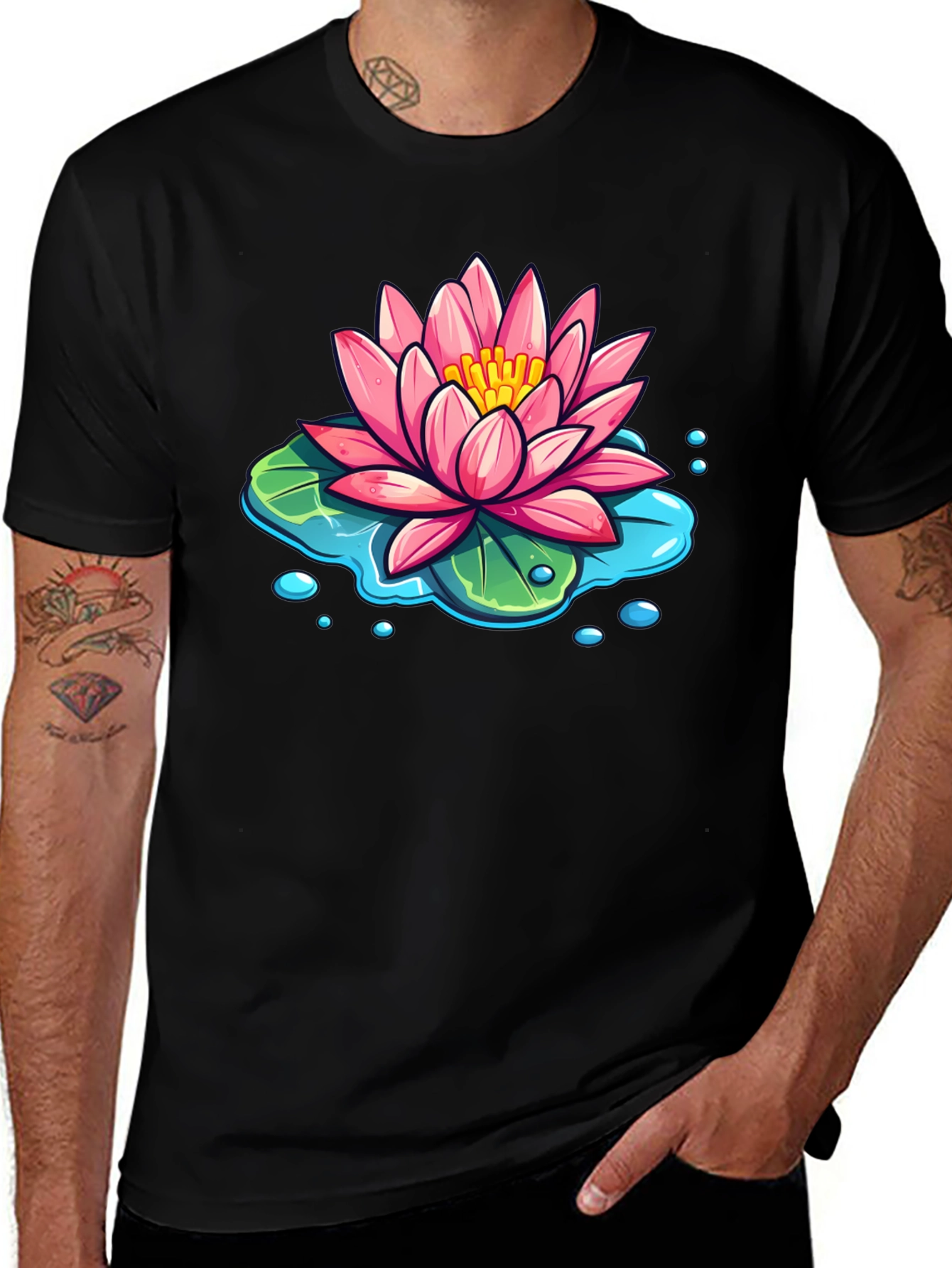 Lotus Flower T-Shirt - Black Cotton Graphic Tee