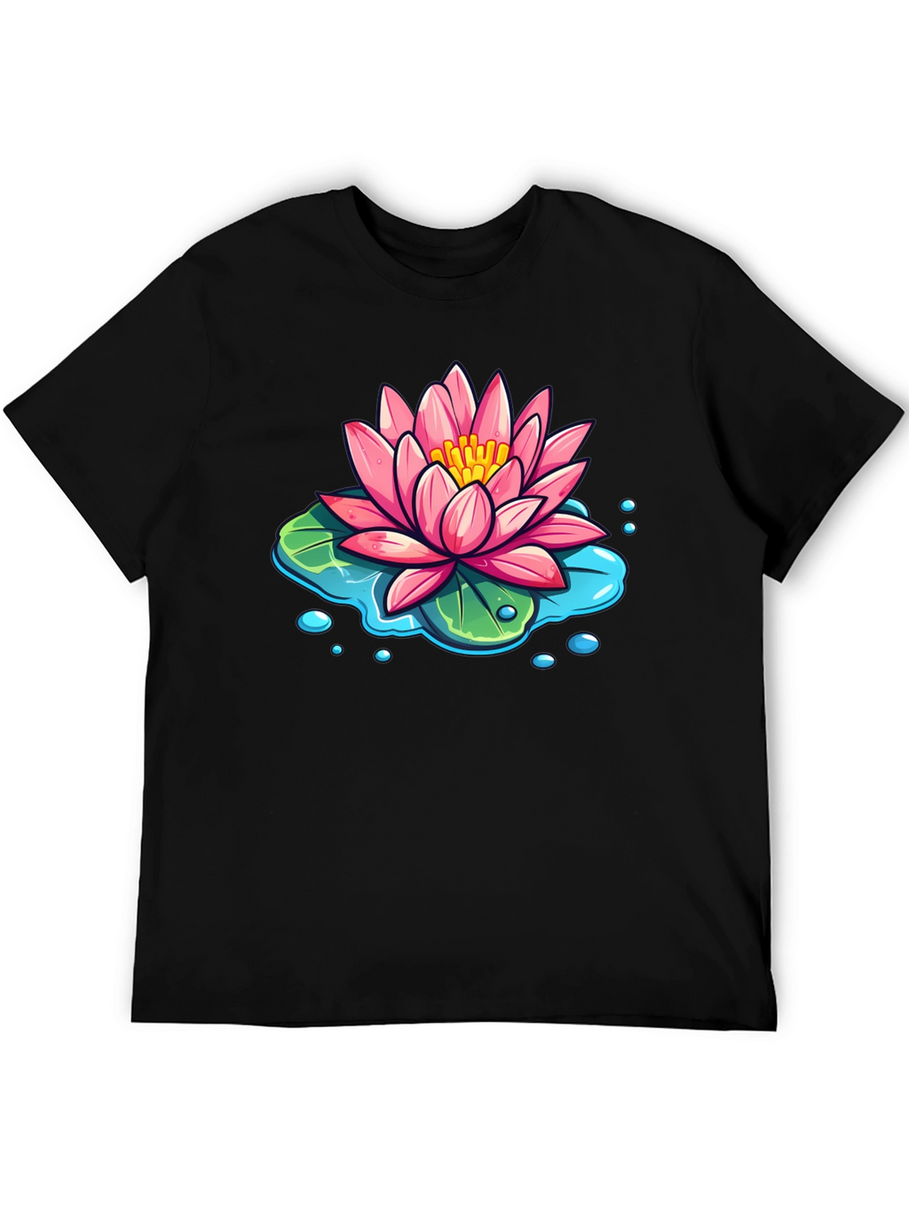 Lotus Flower T-Shirt - Black Cotton Graphic Tee