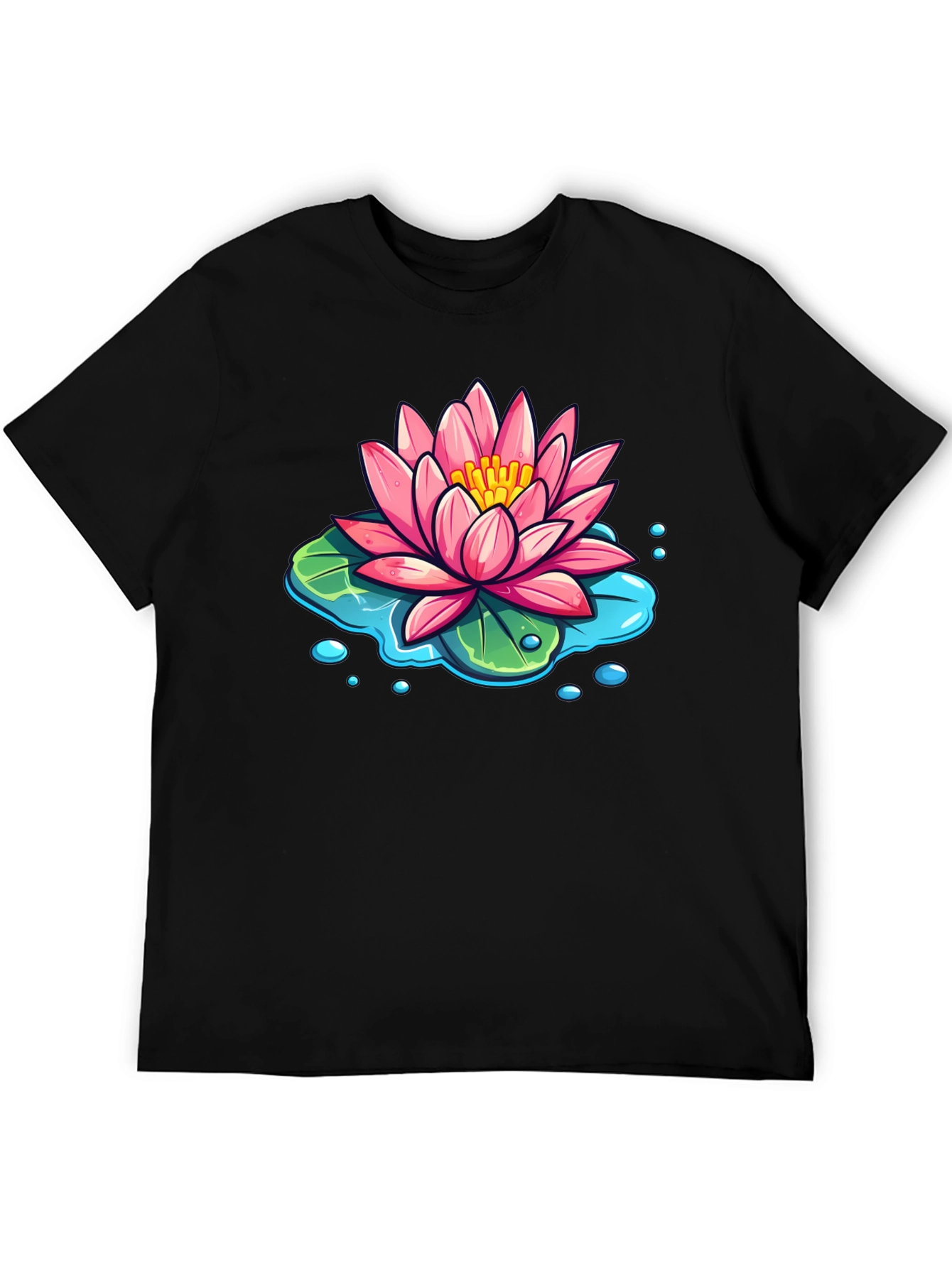 Lotus Flower T-Shirt - Black Cotton Graphic Tee