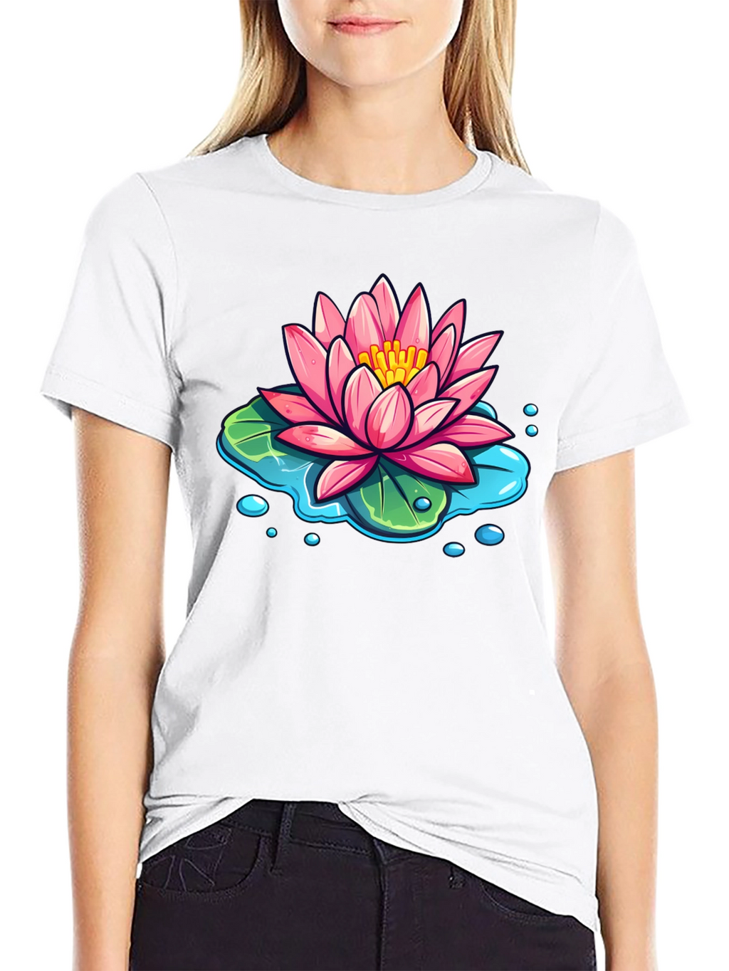 Lotus Flower T-Shirt - Black Cotton Graphic Tee