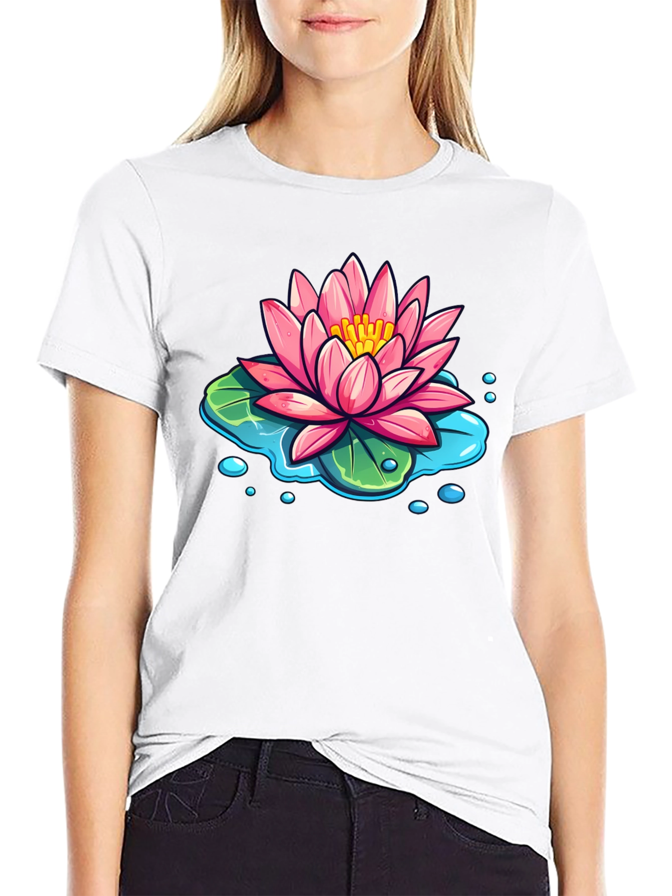 Lotus Flower T-Shirt - Black Cotton Graphic Tee
