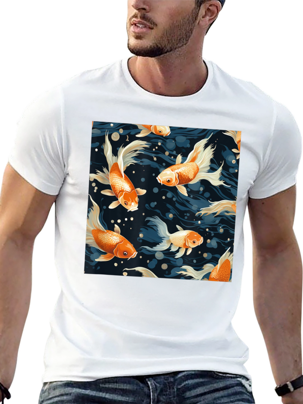 Goldfish Print Crew Neck T-Shirt