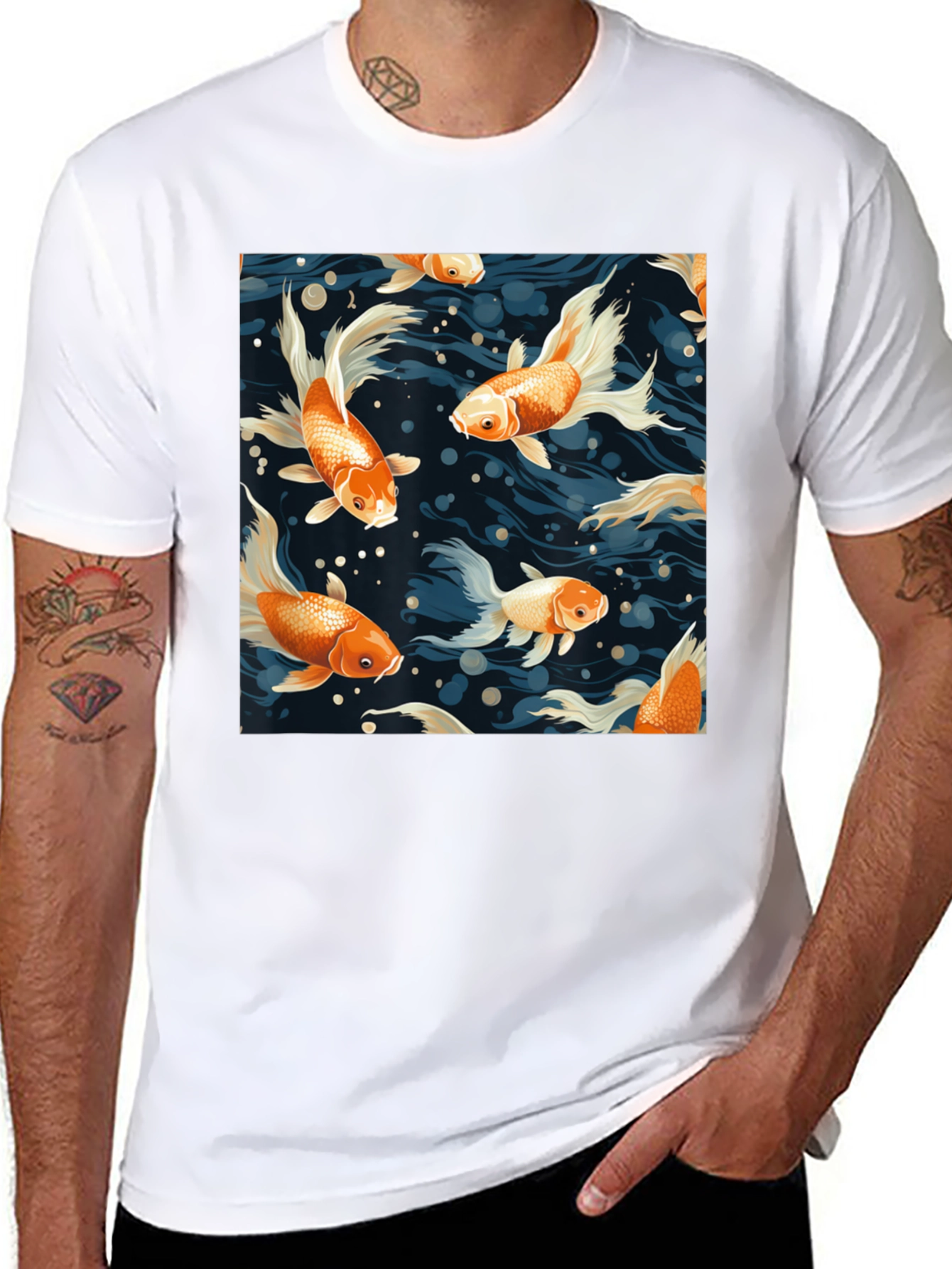 Goldfish Print Crew Neck T-Shirt
