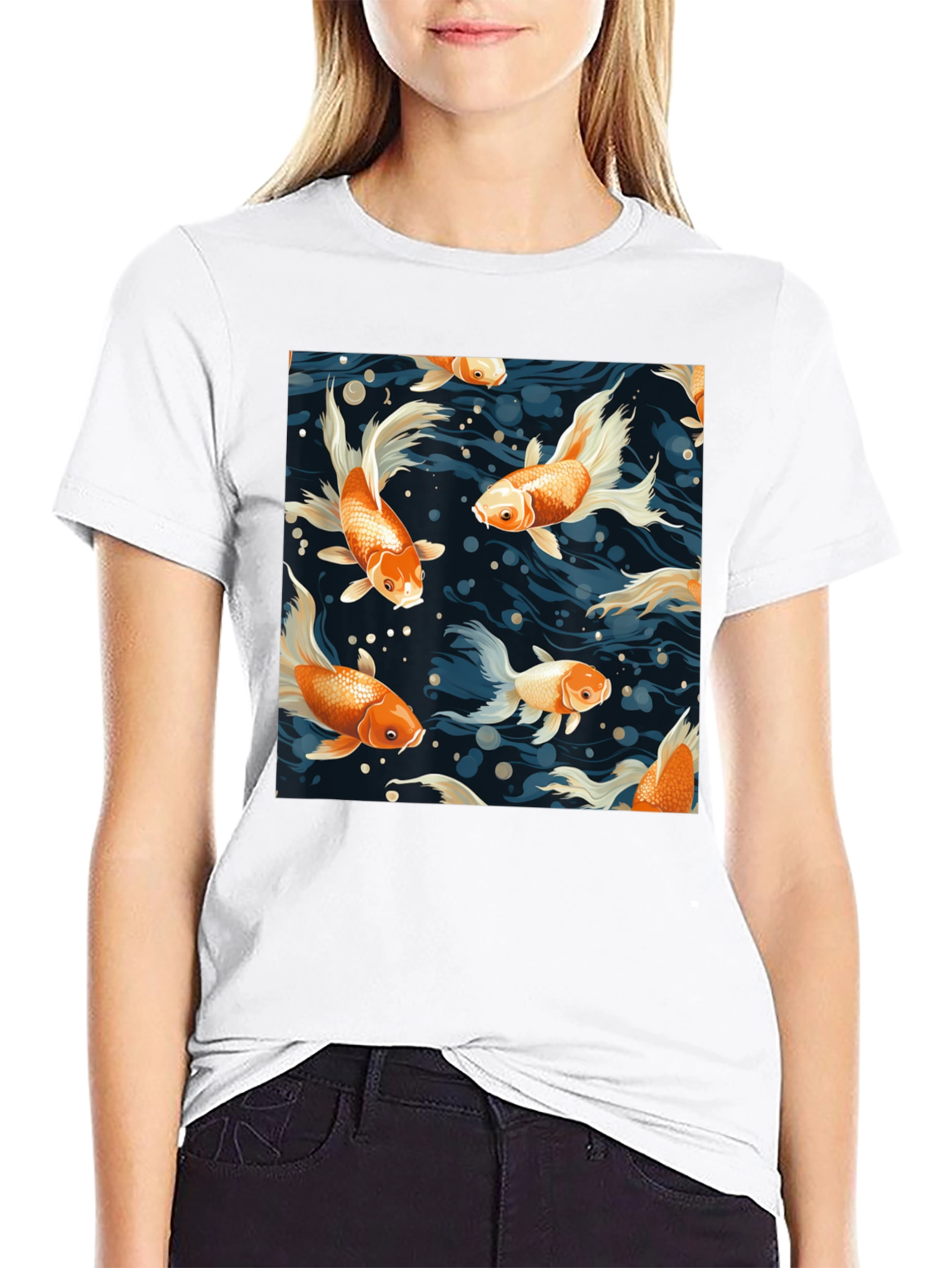 Goldfish Print Crew Neck T-Shirt