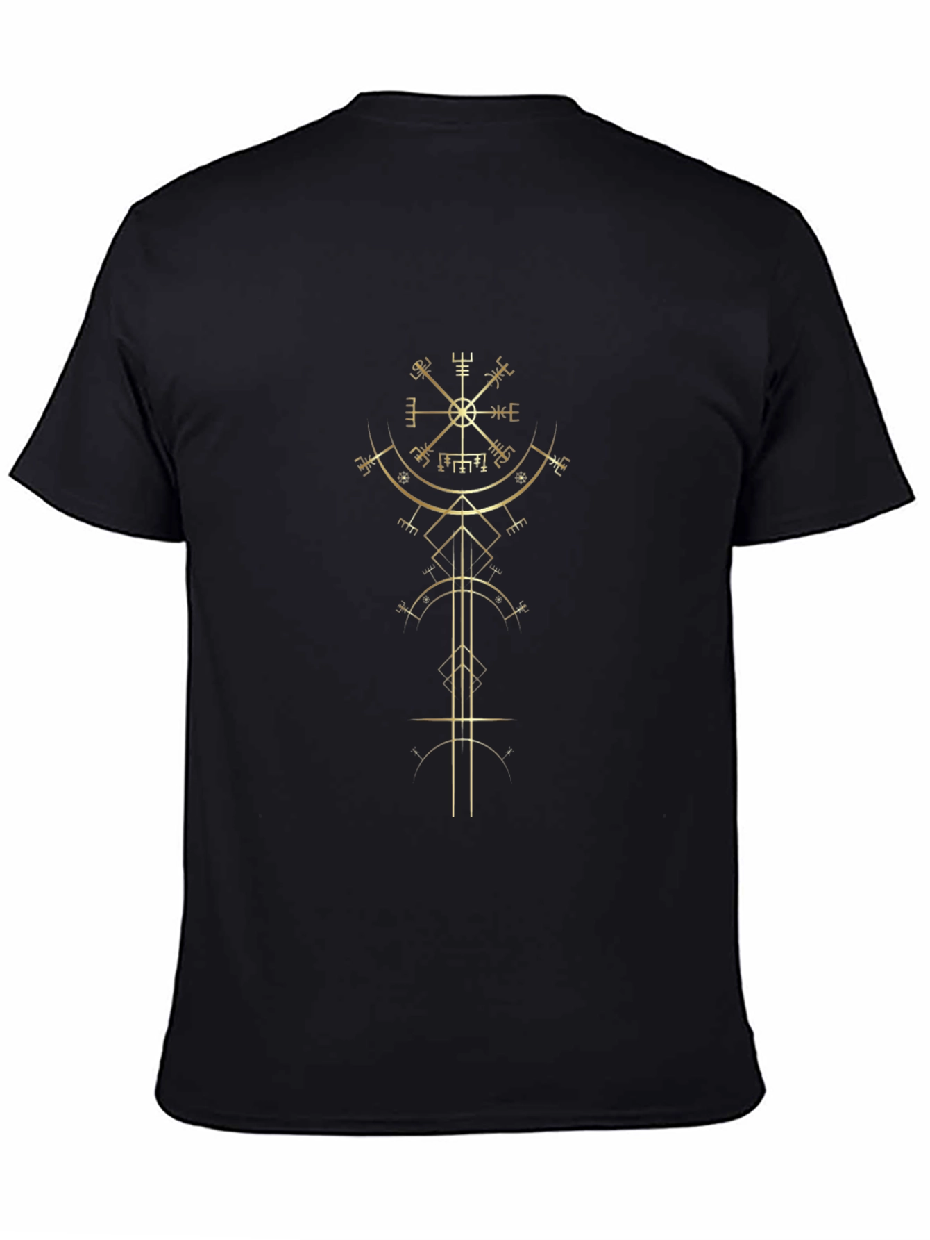 Golden Vegvisir Viking Compass Black T-Shirt